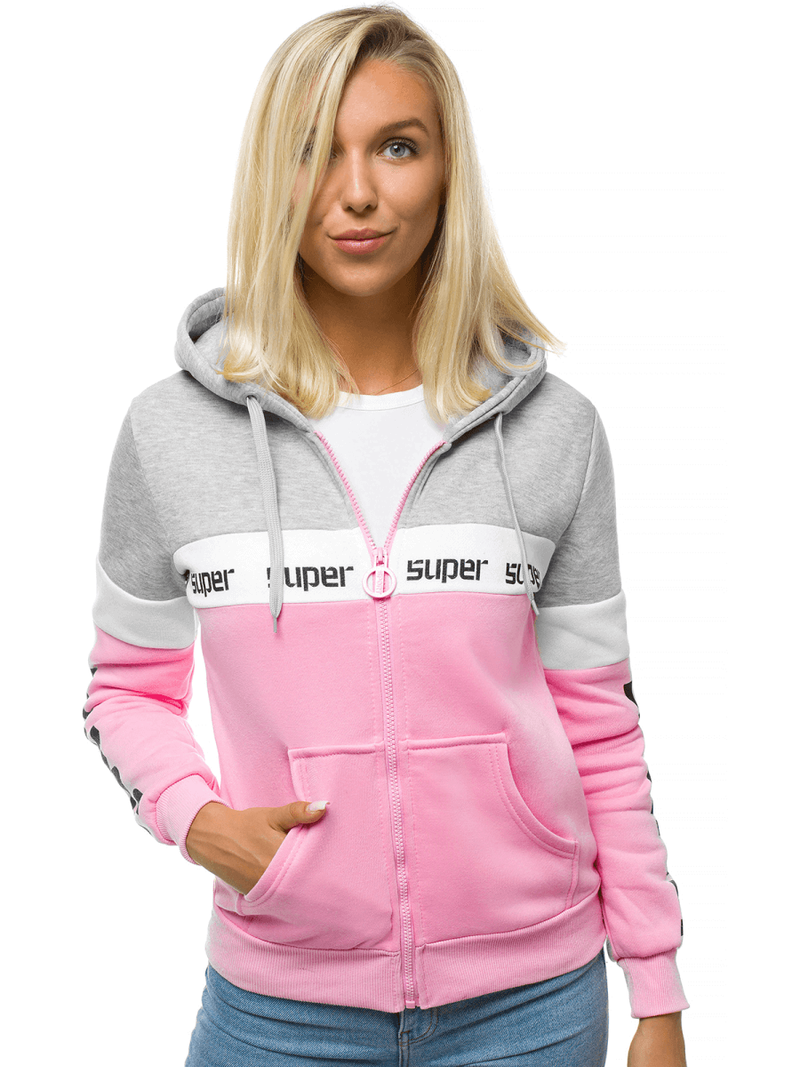 Bluza rozpinana z kapturem damska szaro-różowa OZONEE JS/KSW3014