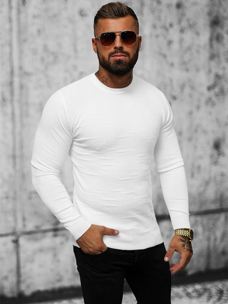 Sweter męski biały OZONEE O/ZZ190131