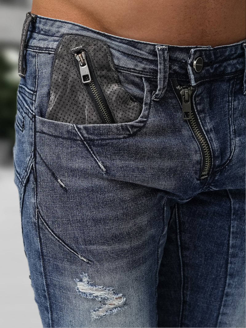 Spodnie jeansowe męskie slim fit niebieskie OZONEE NB/MP0045BZ