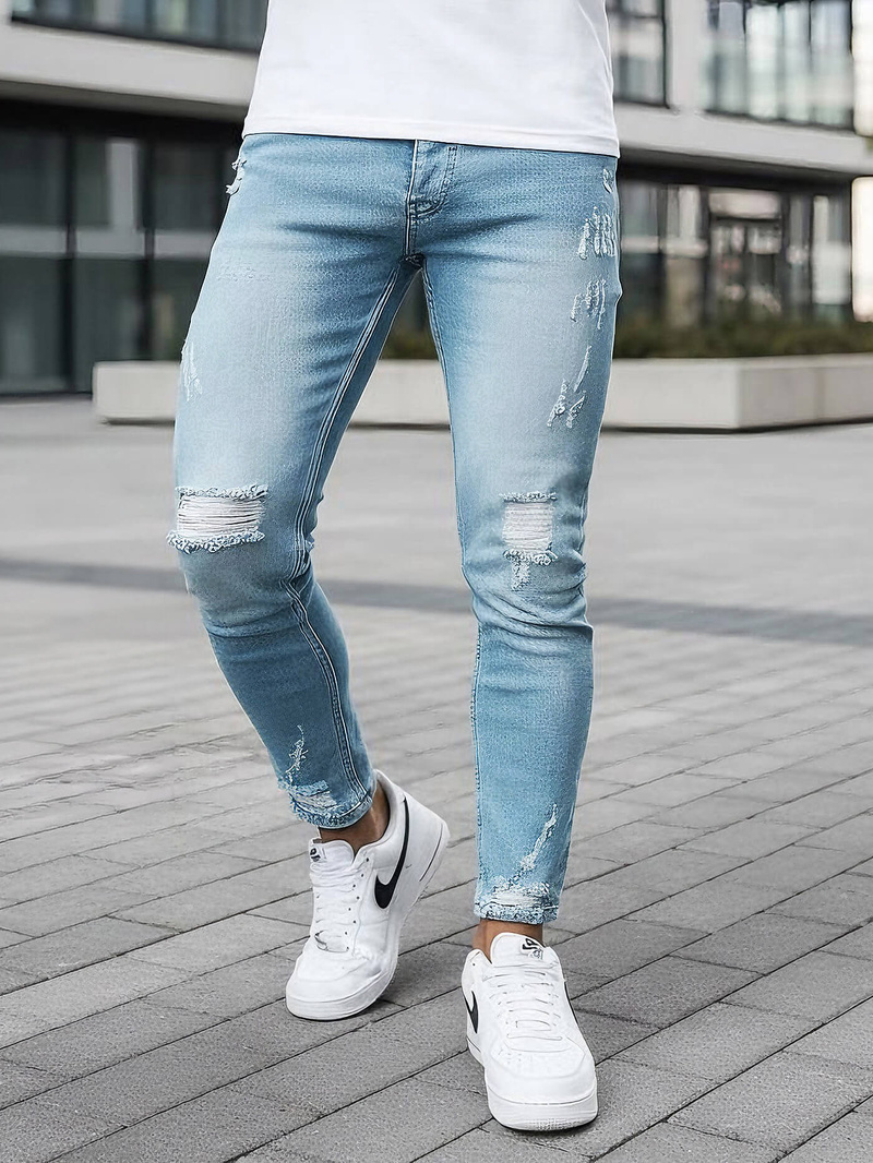 Spodnie jeansowe męskie slim fit jasno-niebieskie OZONEE DO/2860
