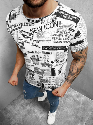 T-Shirt męski biało-czarny OZONEE O/BL2254