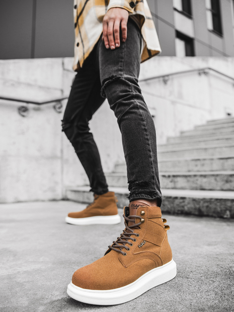 Sneakersy wysokie camelowe OZONEE KN/404