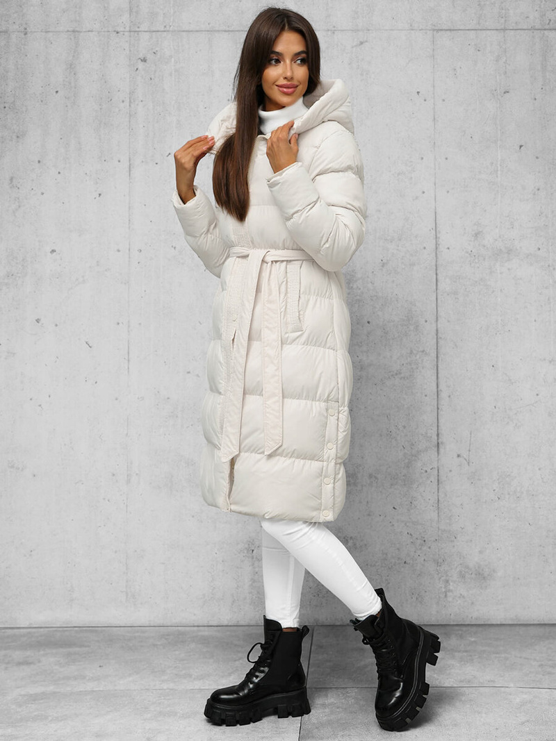 Płaszcz zimowy damski pikowany ecru OZONEE JS/5M3253/281