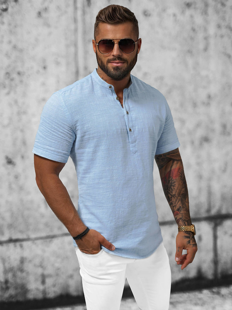 Сорочка чоловіча з коротким рукавом cиня OZONEE O/V47