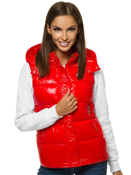 Kamizelka damska pikowana z kapturem czerwona OZONEE O/SW025/4