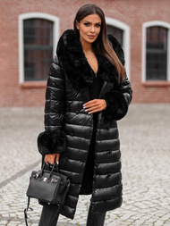 Płaszcz zimowy damski z futerkiem czarny OZONEE JS/5M3160/392Z