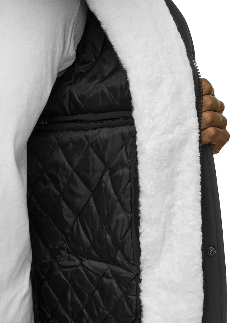 Kurtka zimowa męska parka z futerkiem czarno-biała OZONEE O/5832/22