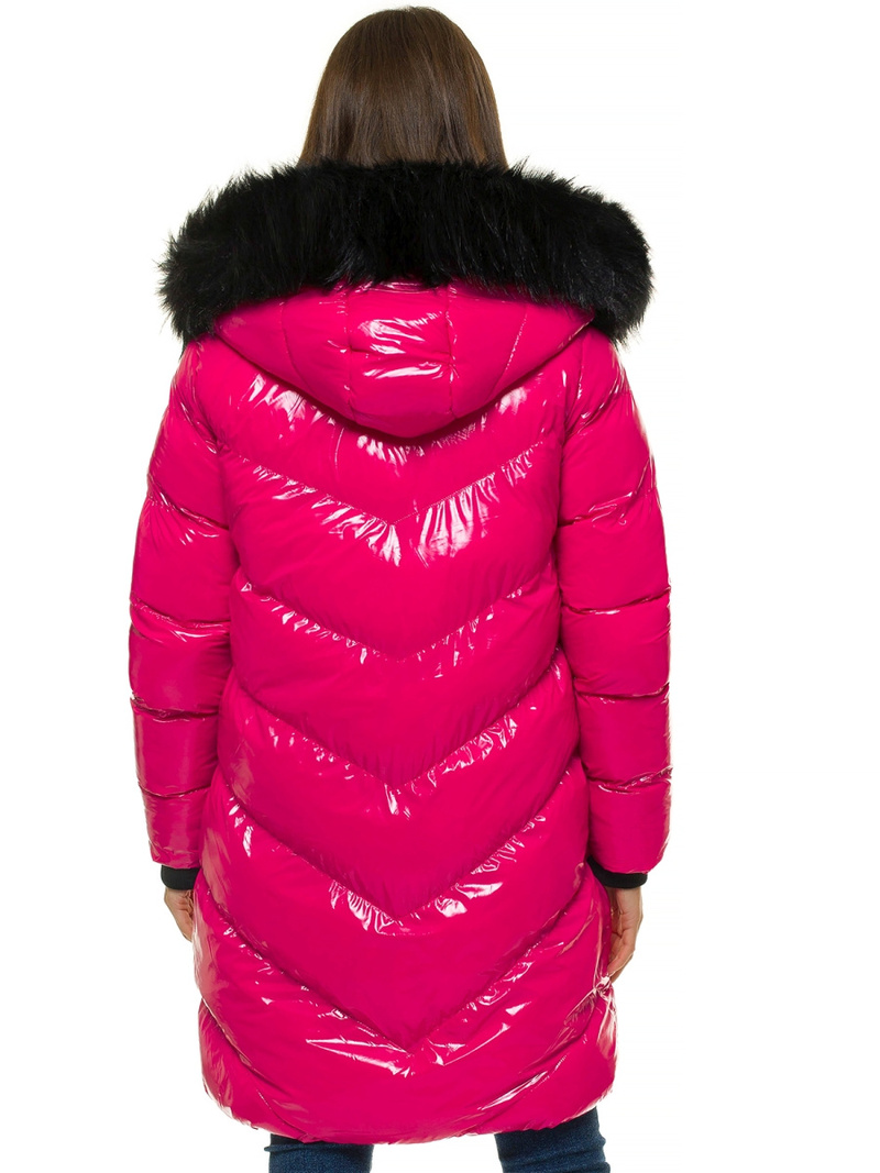 Kurtka zimowa damska parka z futerkiem różowa OZONEE JS/M23069/3