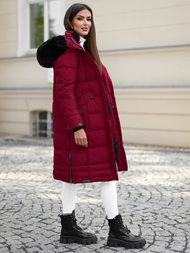 Kurtka zimowa damska długa pikowana bordowa OZONEE O/W377Z
