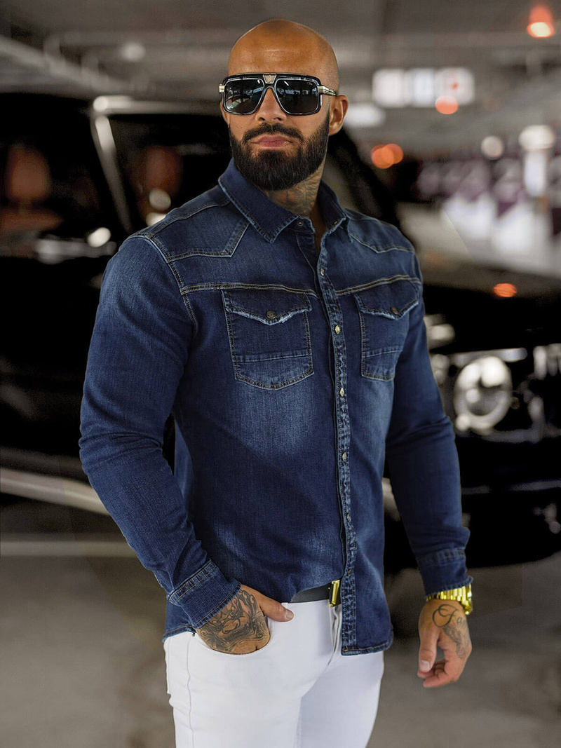 Koszula męska jeansowa niebieska OZONEE O/51412