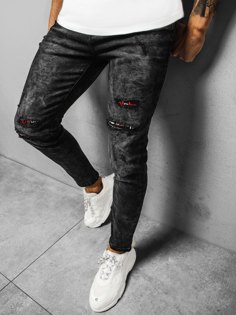 Spodnie jeansowe męskie czarne OZONEE DR/TF091Z