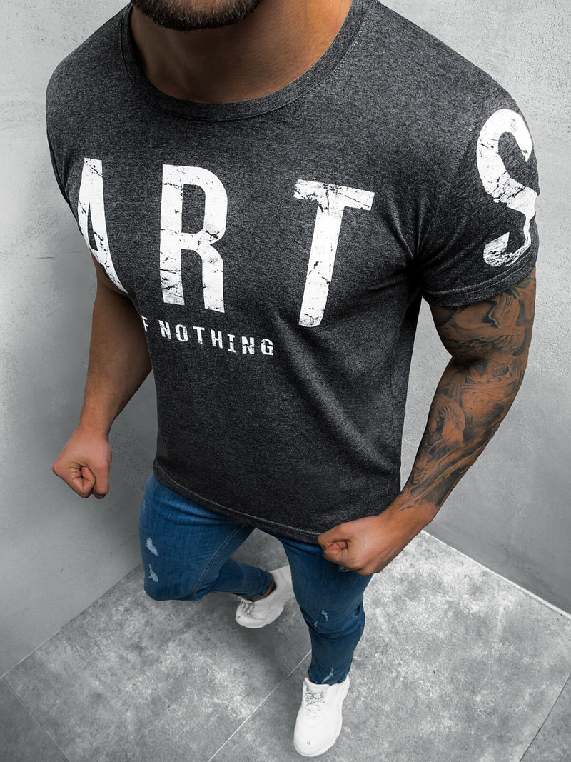T-Shirt męski z nadrukiem grafitowy OZONEE O/1180Z