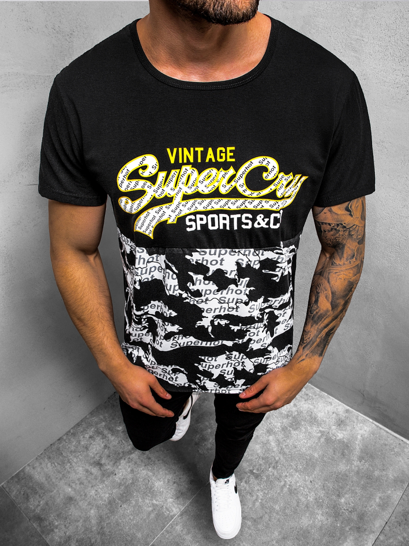 T-Shirt męski z nadrukiem czarny OZONEE JS/KS1981Z