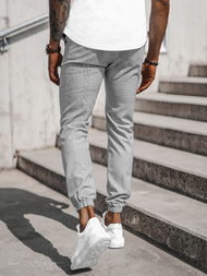 Spodnie męskie chino joggery w kratę szare OZONEE DJ/2296/22Z