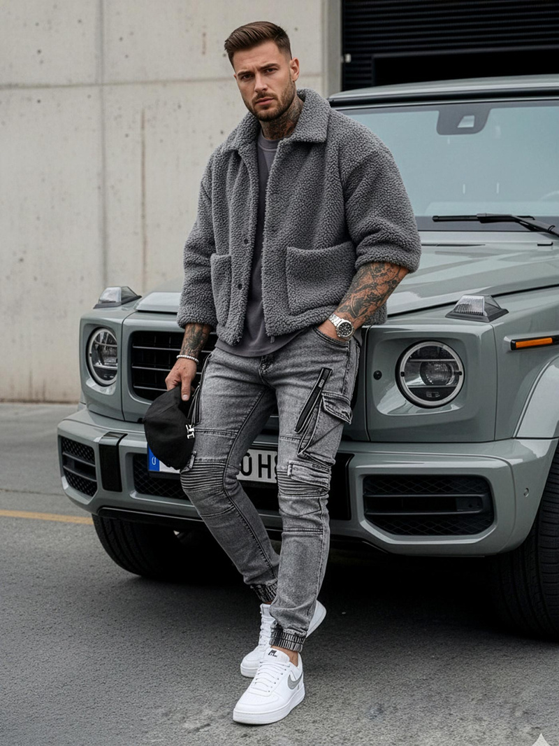 Spodnie jeansowe męskie slim fit grafitowe OZONEE O/E10017Z