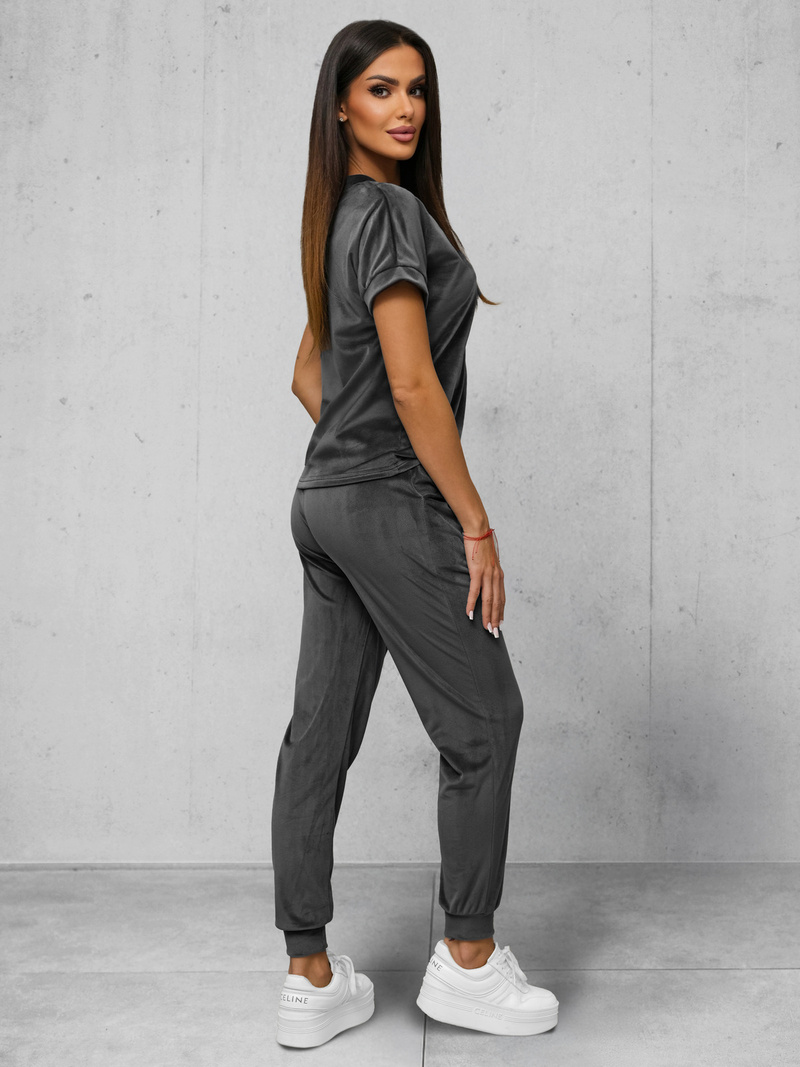 Komplet dresowy damski welurowy grafitowy OZONEE JS/35C1611/5