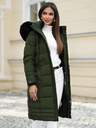 Kurtka zimowa damska długa pikowana khaki OZONEE O/W377Z