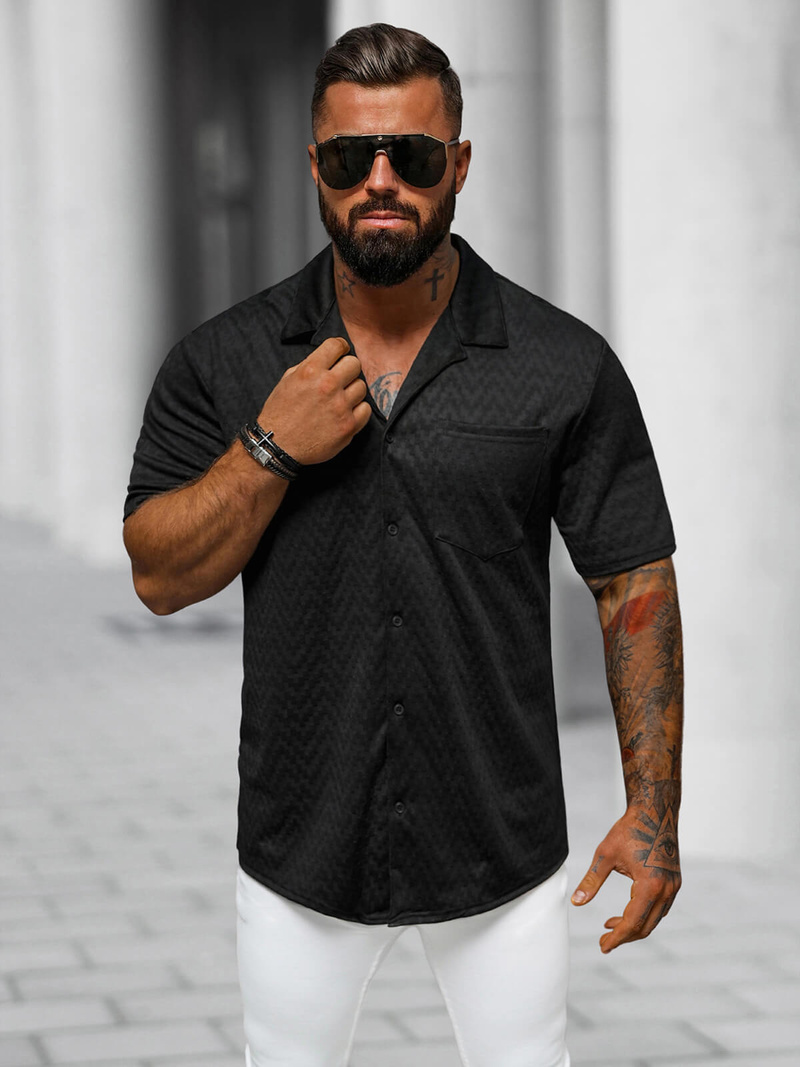 Сорочка чоловіча з коротким рукавом чорна OZONEE O/3C319