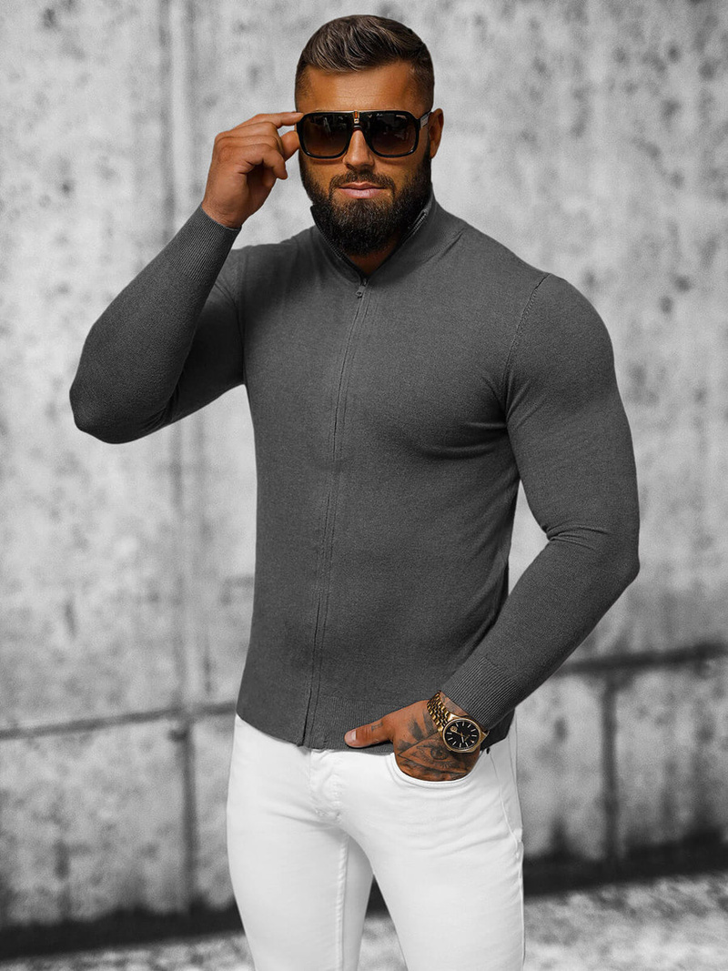 Sweter męski rozpinany grafitowy OZONEE NB/MM6004/3Z