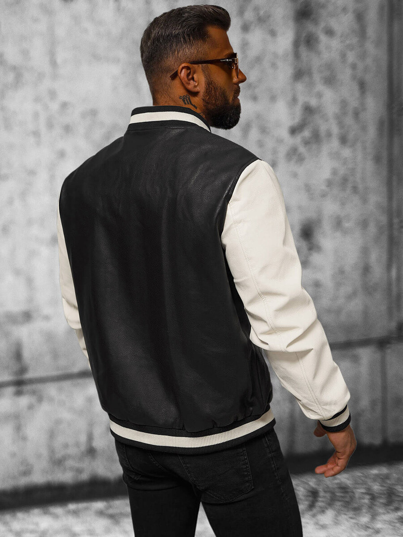 Чоловіча шкіряна куртка Чорно-Бiла OZONEE JS/11Z8112