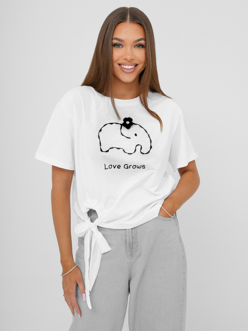 T-shirt damski z nadrukiem biały OZONEE JS/RJ77247