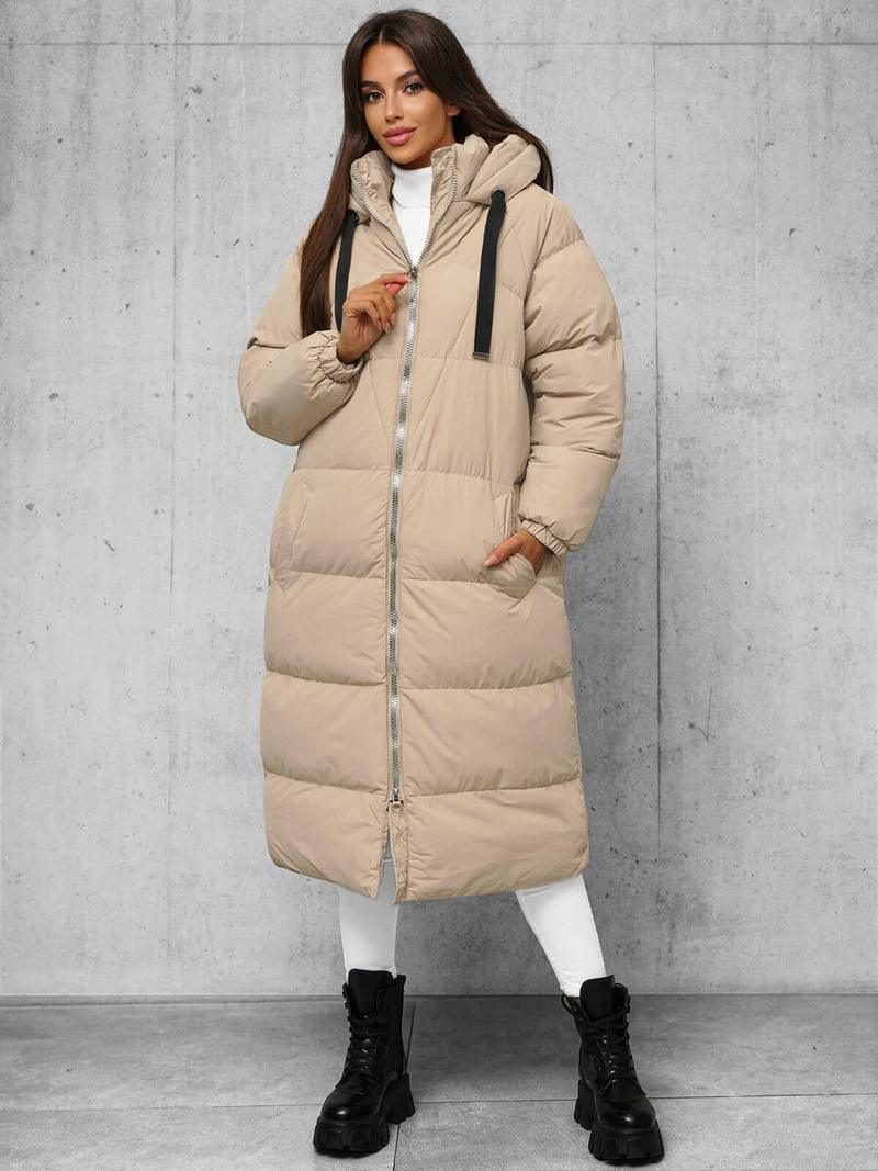 Kurtka zimowa damska długa pikowana beżowa OZONEE JS/5M3163/62Z