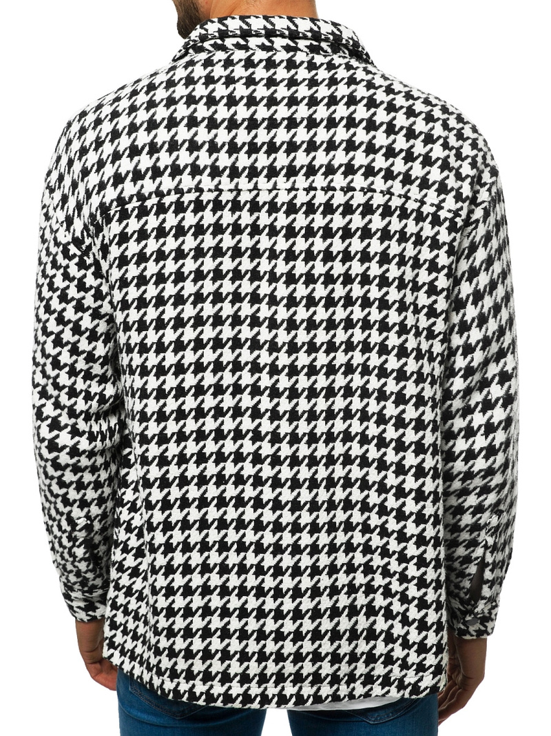 Koszula męska oversize w kratę czarno-biała OZONEE MACH/G809Z