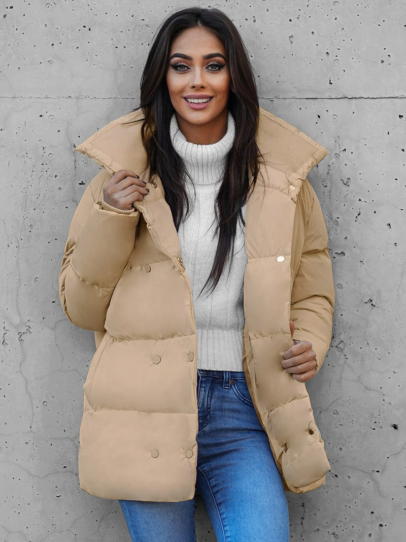 Kurtka zimowa damska pikowana beżowa OZONEE JS/5M729/62