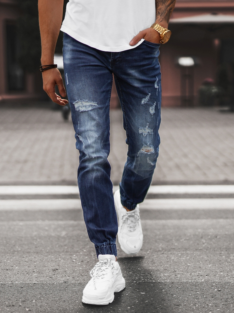 Spodnie jeansowe joggery męskie ciemno-niebieskie OZONEE NB/MP0014BSZ
