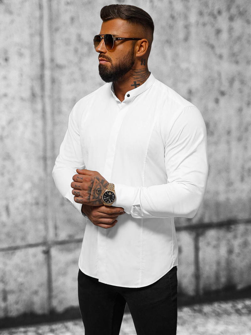 Koszula męska ze stójką biała OZONEE O/V72