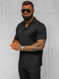 Koszula męska z krótkim rękawem czarna OZONEE O/Y971T