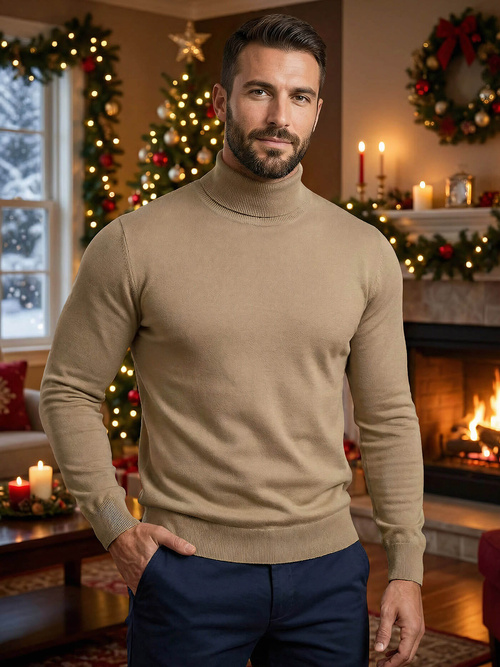 Sweter męski golf camelowy OZONEE V/V24504Z