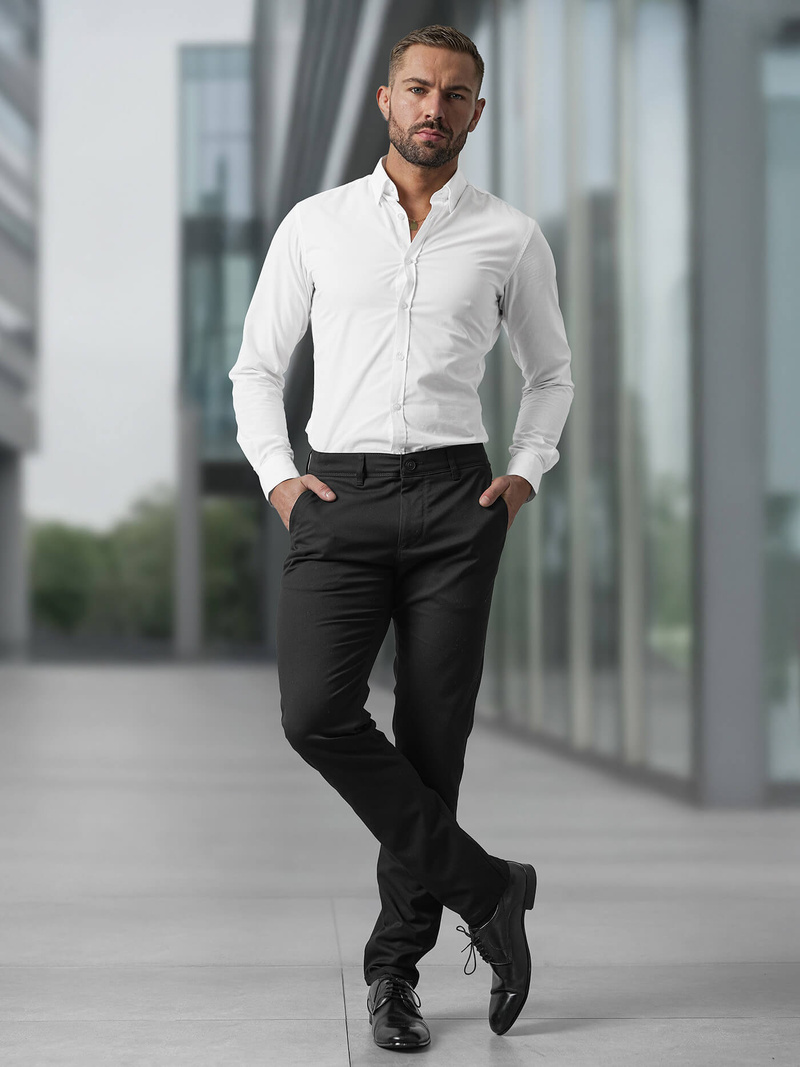 Spodnie męskie chino materiałowe czarne OZONEE V/6545