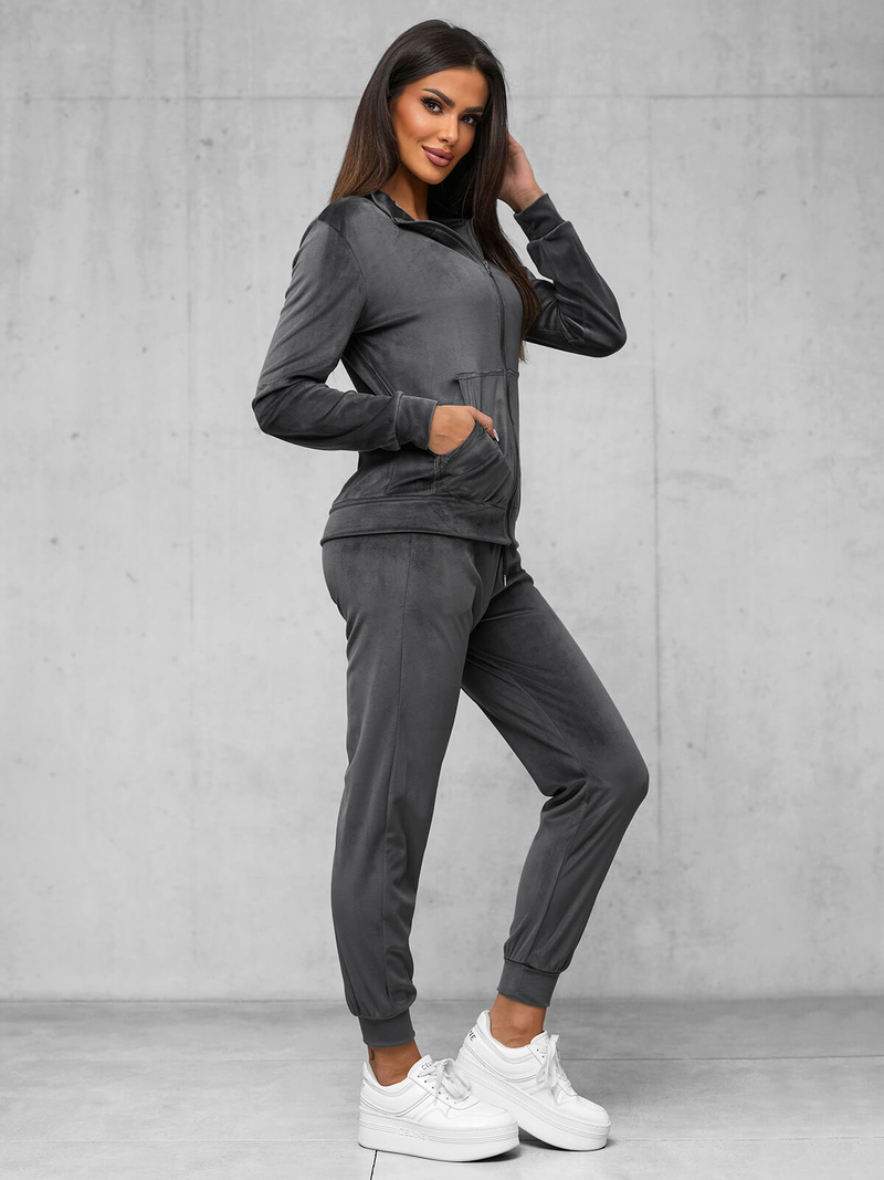 Komplet dresowy damski welurowy grafitowy OZONEE JS/35C1610/5