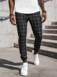 Spodnie męskie chino joggery w kratę czarne OZONEE DJ/2285/22Z
