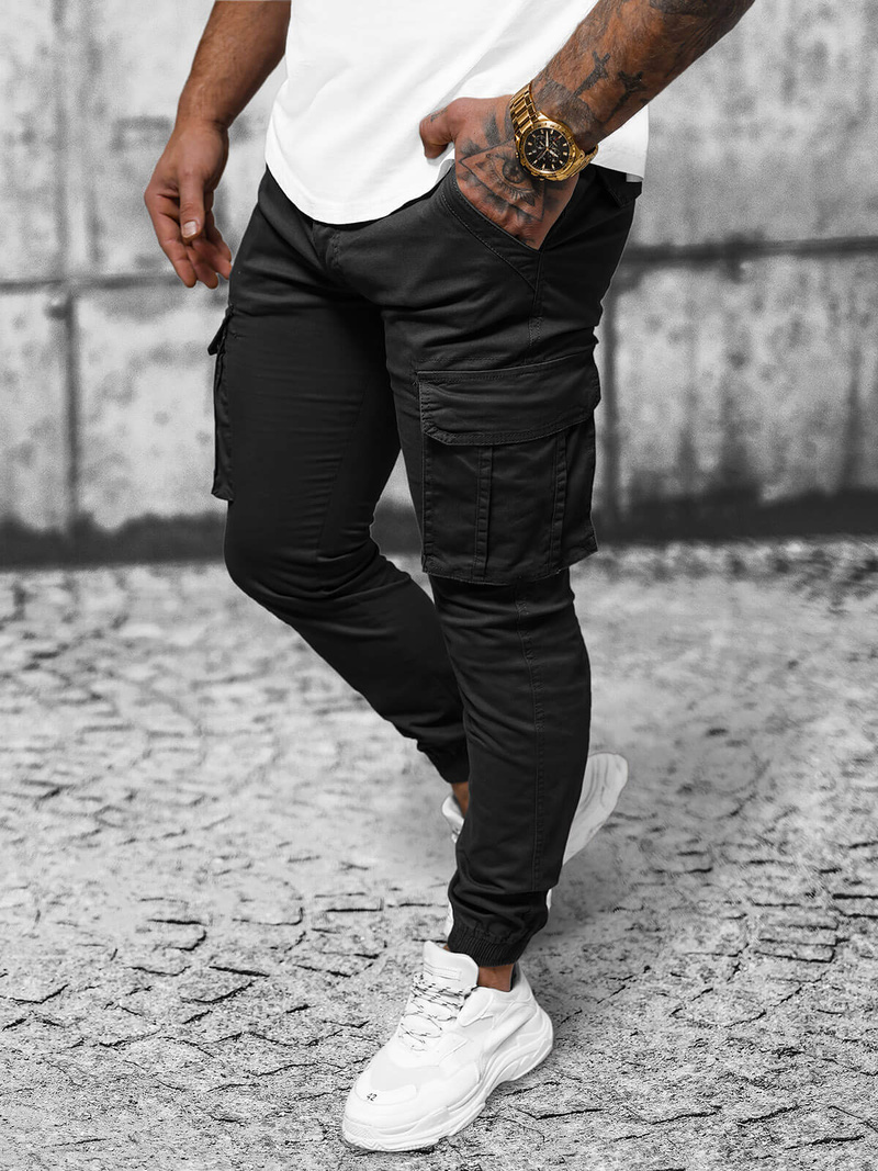 Spodnie męskie chino joggery czarne OZONEE NB/MP0202N
