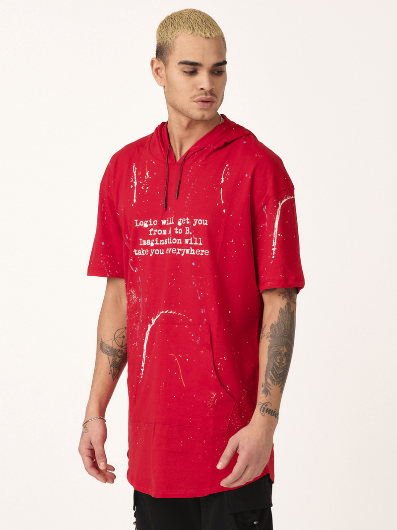 T-Shirt z kapturem męski czerwony OZONEE MR/21554