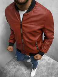 Kurtka przejściowa skórzana męska bomberka bordowa OZONEE N/6705/7