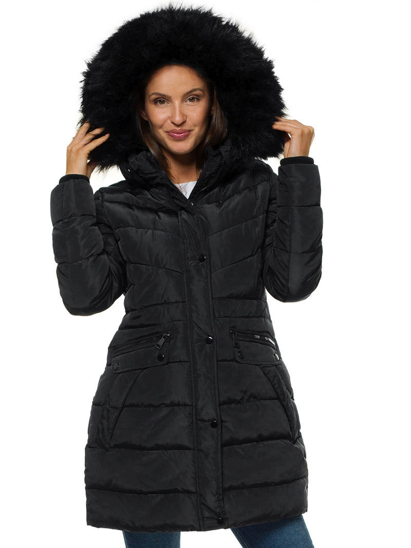 Kurtka zimowa damska parka z futerkiem czarna OZONEE O/M1556/1