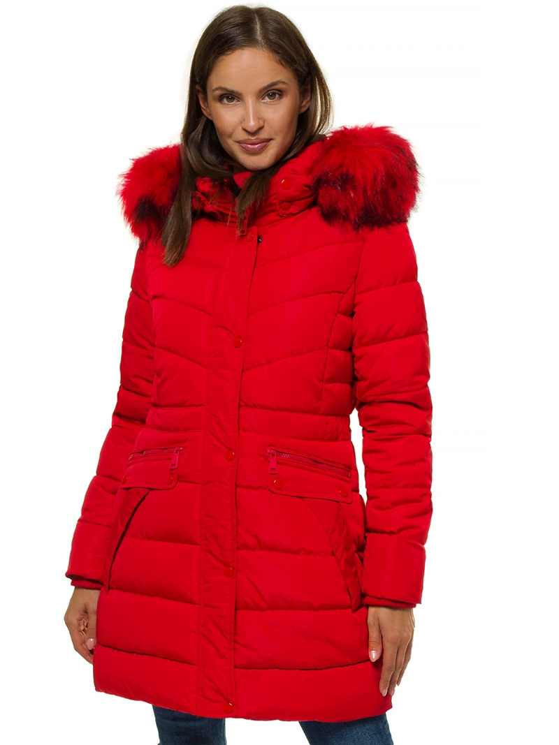 Kurtka zimowa damska parka z futerkiem czerwona OZONEE O/M1556/4