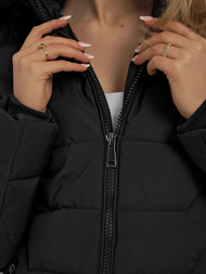 Kurtka zimowa damska długa z futerkiem czarna OZONEE JS/16M9121/392Z