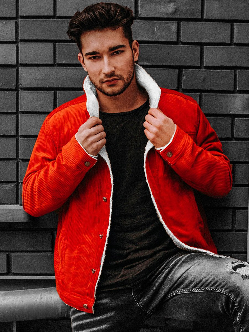 Kurtka męska jeans pomarańczowa OZONEE JB/JP1179/3Z