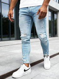 Spodnie jeansowe męskie slim fit jasno-niebieskie OZONEE DO/2860