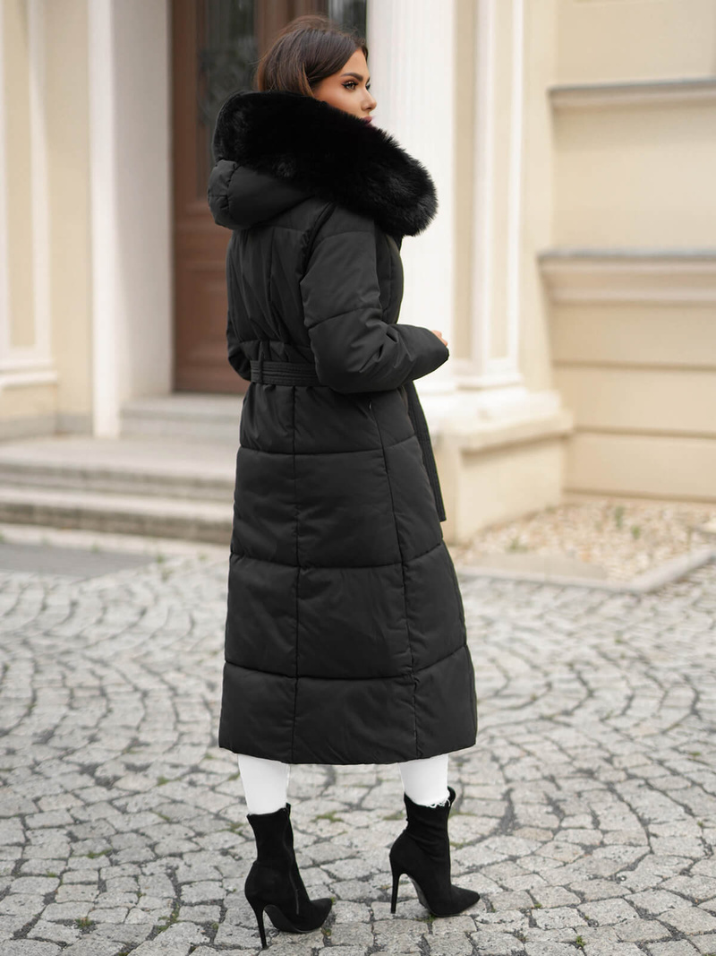 Płaszcz zimowy damski pikowany czarny OZONEE JS/16M9163/392Z