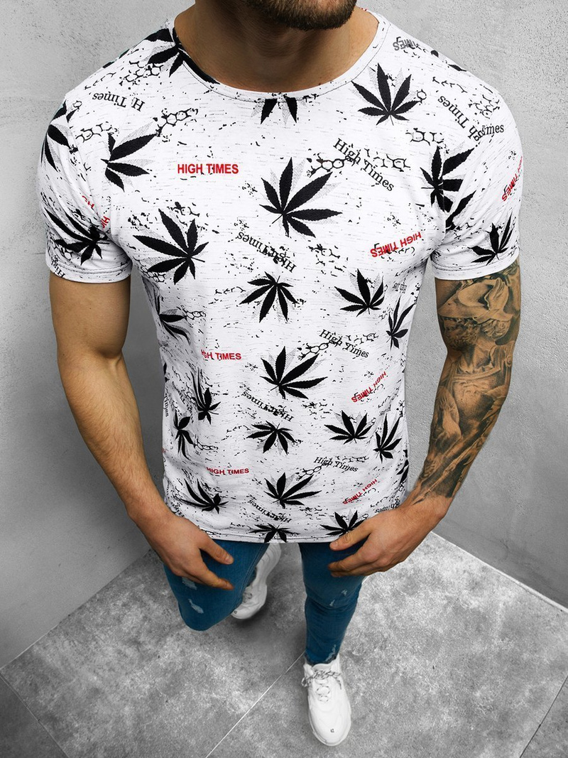 T-Shirt męski z nadrukiem biało-czarny OZONEE O/BL51