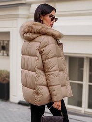 Kurtka zimowa damska z futerkiem camelowa OZONEE JS/5M3256/84