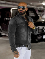 Чоловіча джинсова сорочка графіт OZONEE O/51413