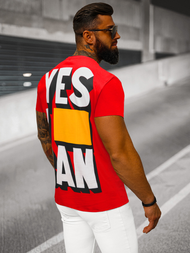 T-shirt męski z nadrukiem czerwony OZONEE MR/21540