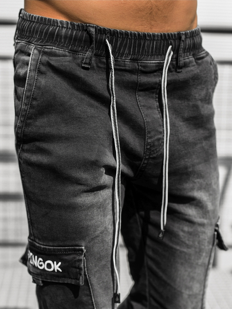 Spodnie jeansowe joggery męskie czarne OZONEE DR/TF067Z