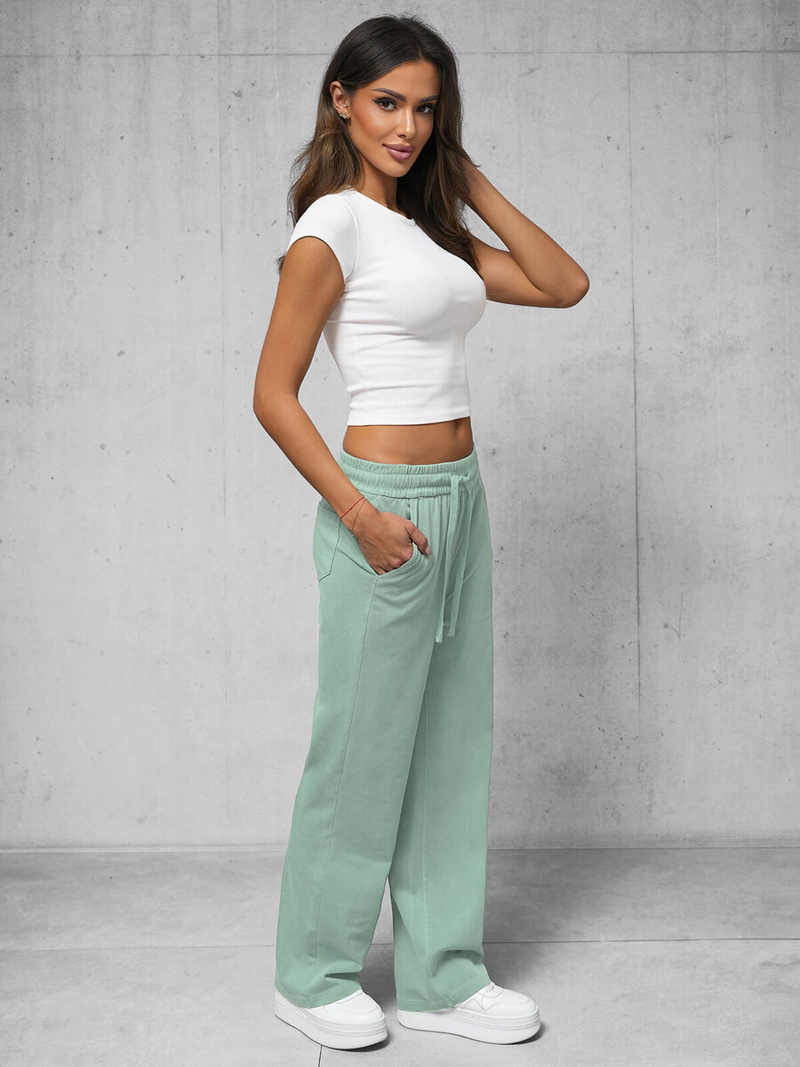 Spodnie jeansowe damskie wide leg miętowe OZONEE O/330097